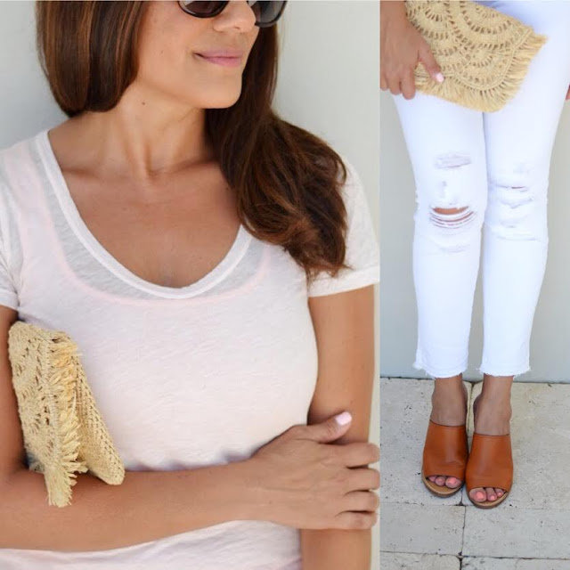 J.Crew vintage tee and J Brand distressed white jeans | Beautifully Seaside