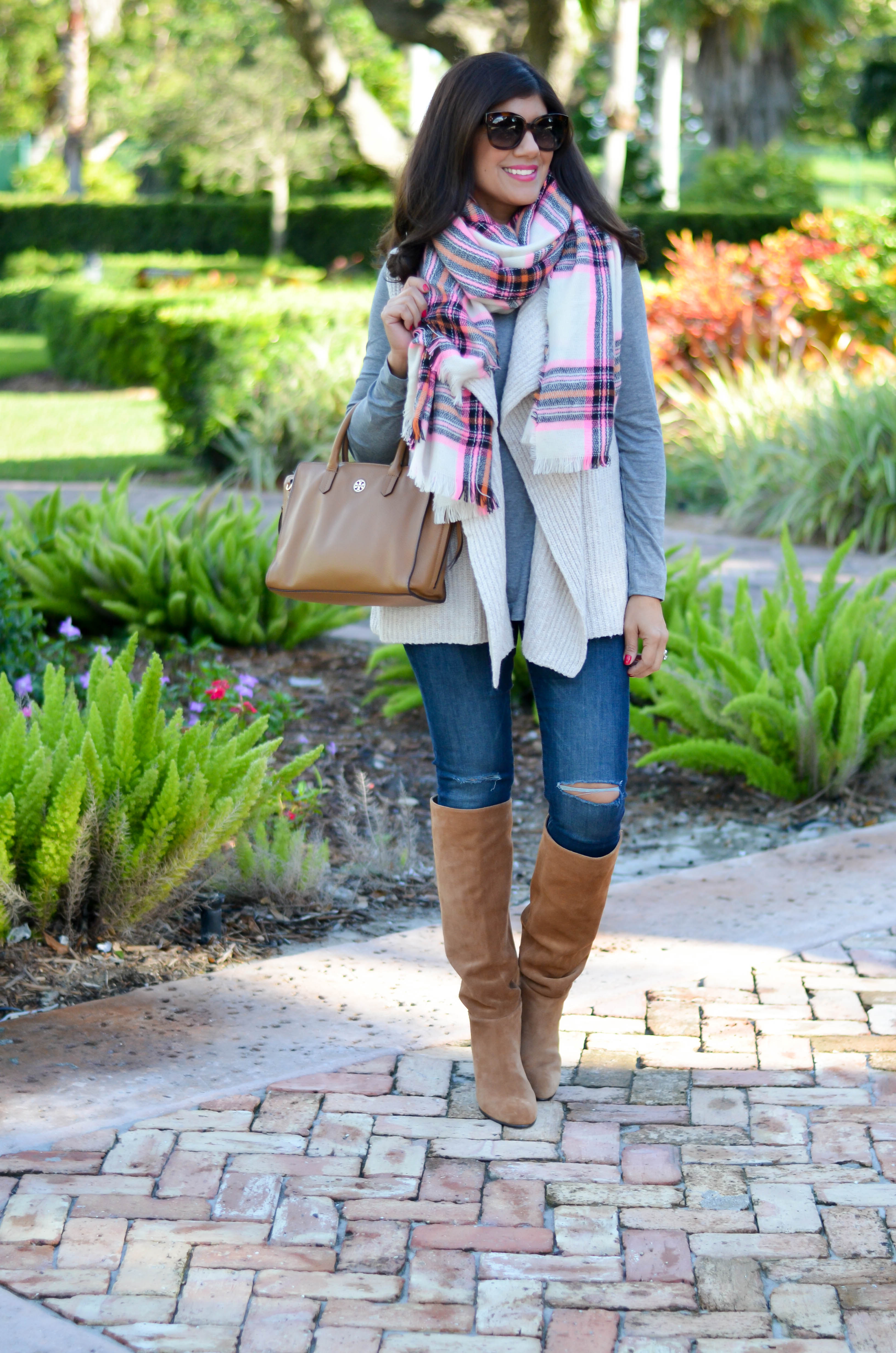 PINK PLAID BLANKET SCARF - Beautifully Seaside