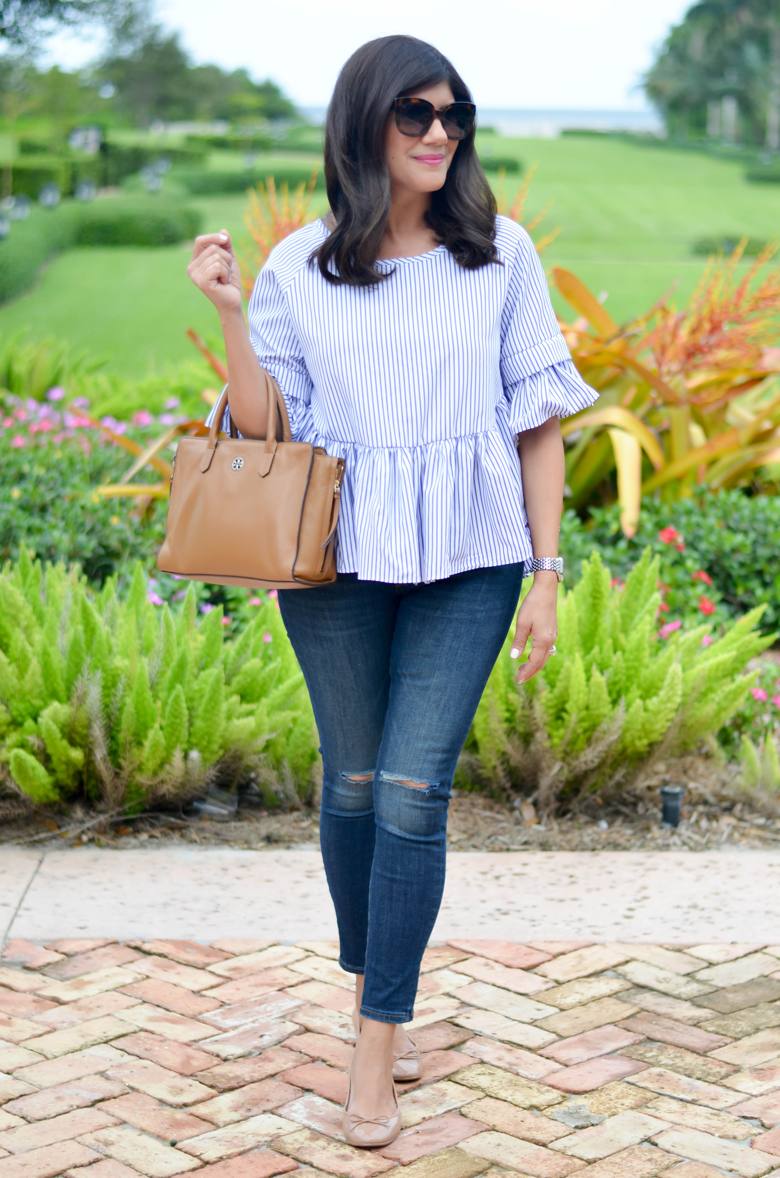 STRIPED RUFFLE SLEEVE TOP - Beautifully Seaside