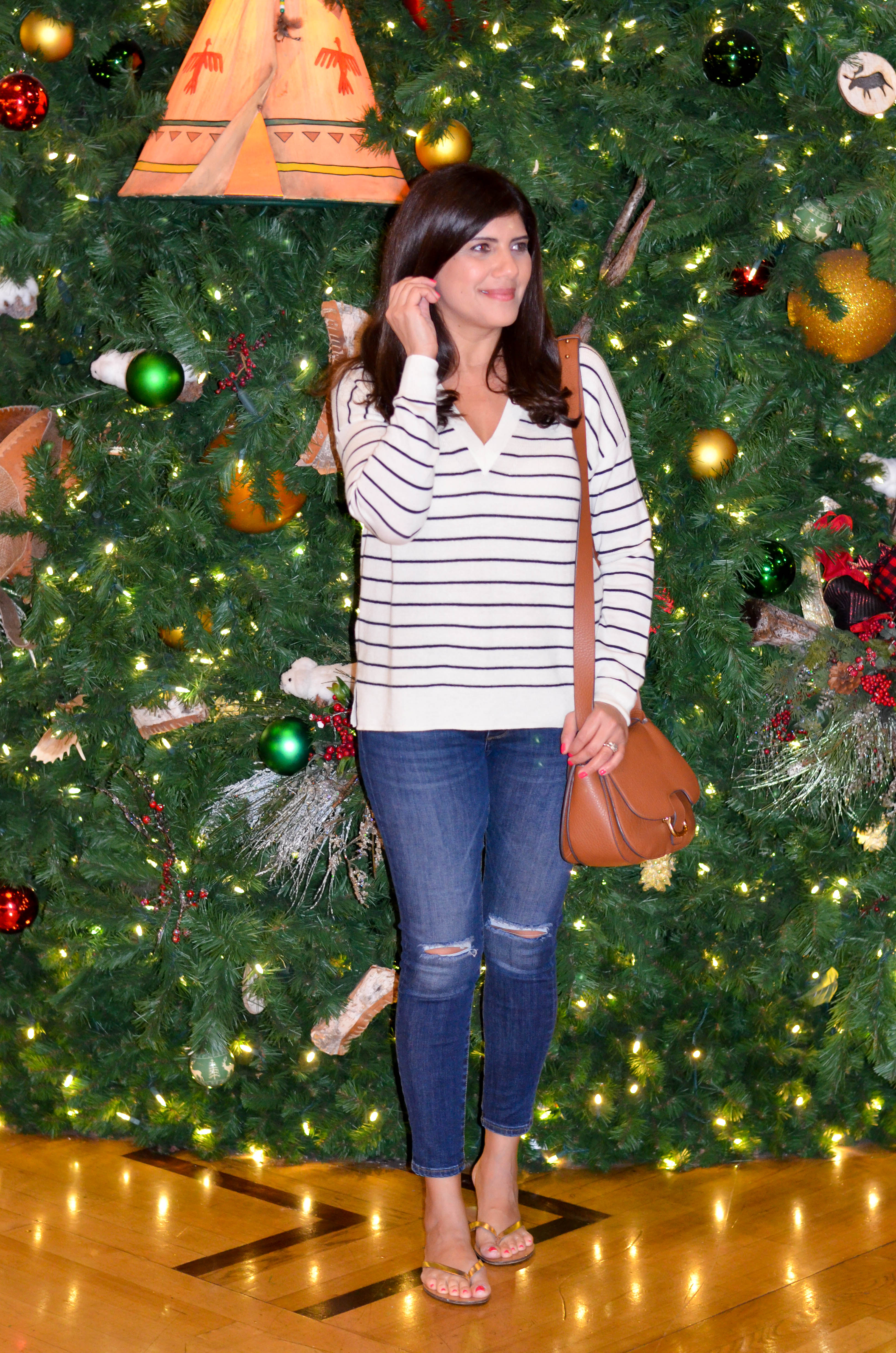 striped v-neck sweater