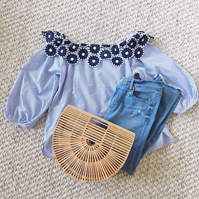 lace off the shoulder stripe top LOFT