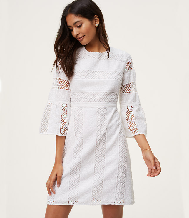 lace bell sleeve dress white