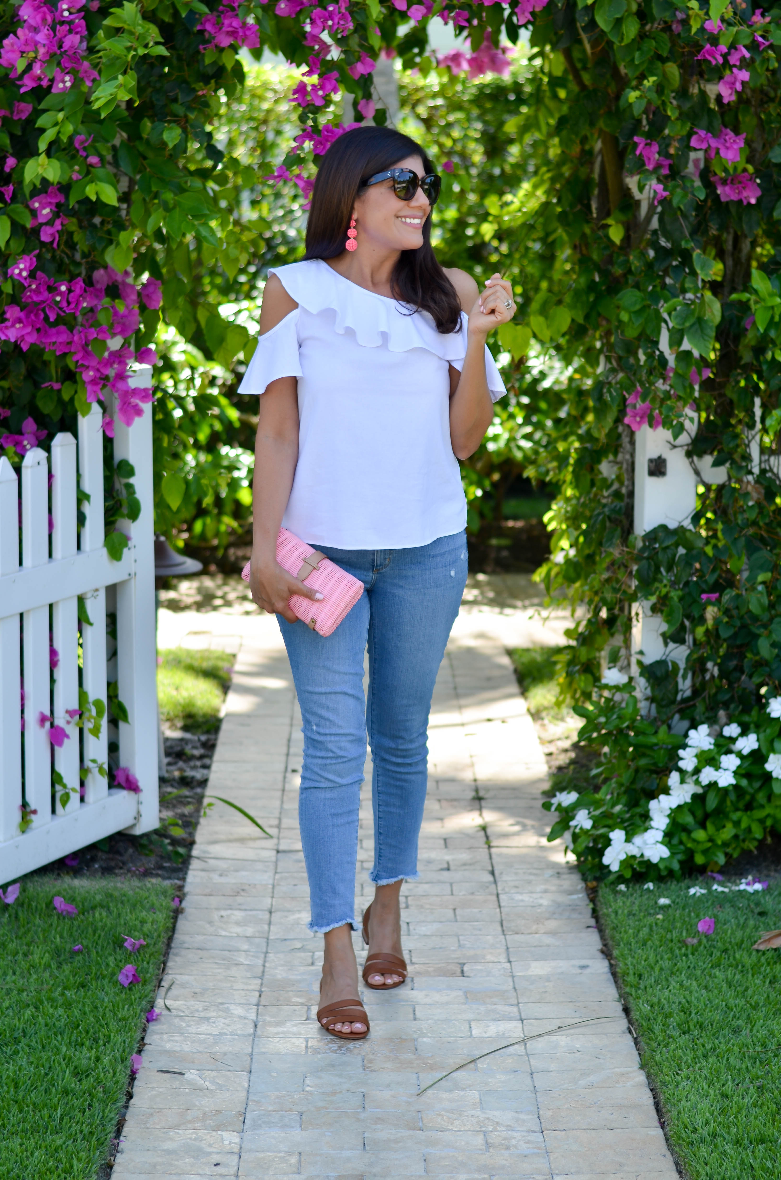 summer's best essential one shoulder white ruffle top