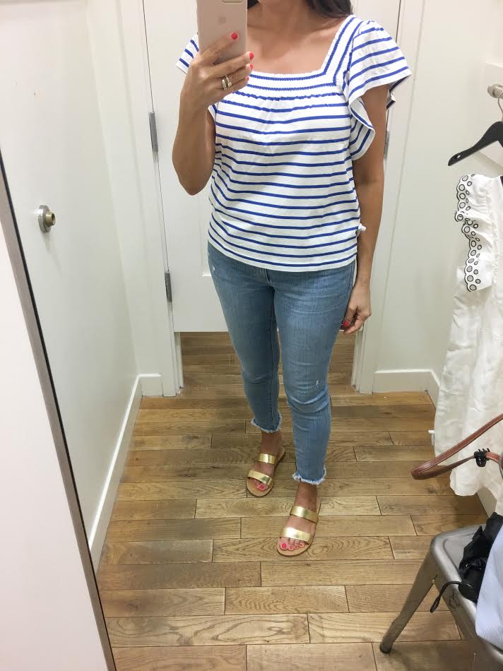 J.Crew smocked striped top