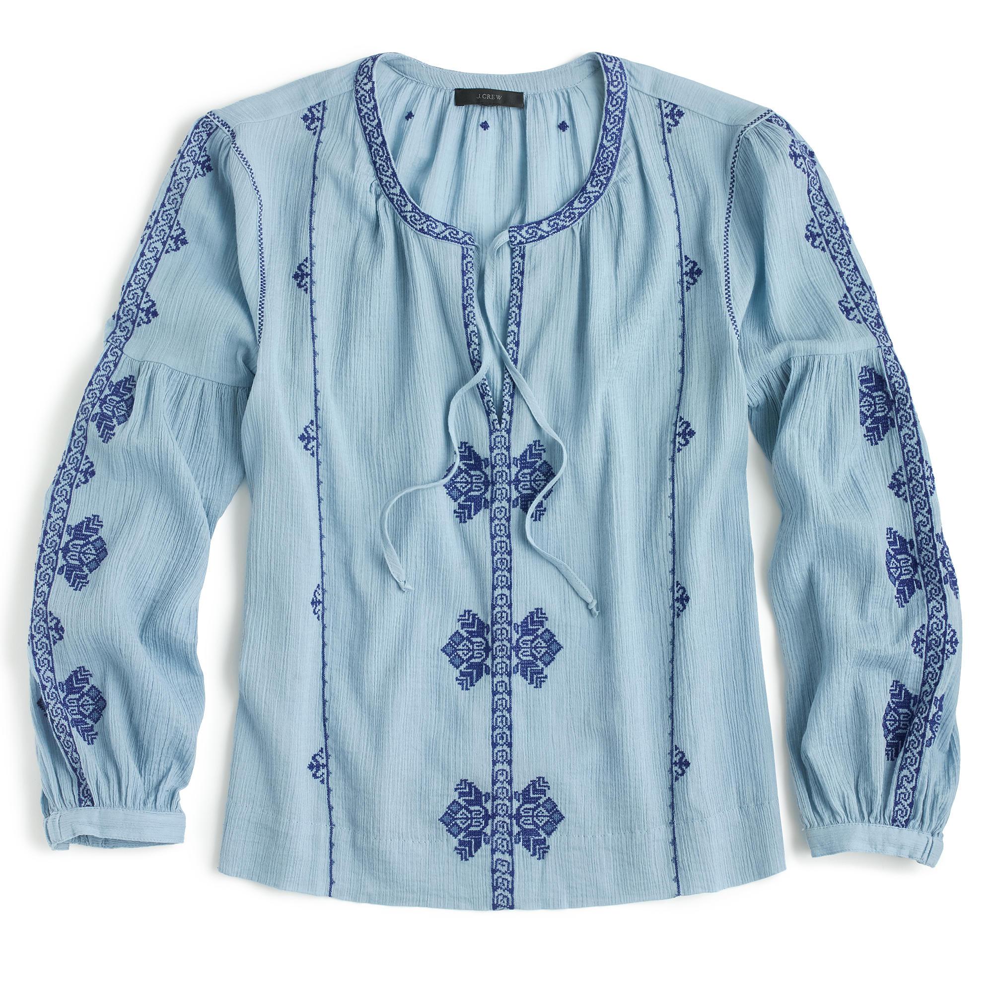 J.Crew Embroidered peasant top