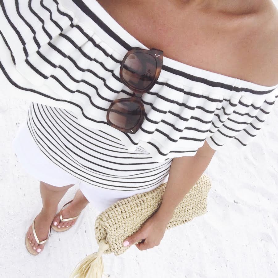 lightweight off the shoulder striped sweater J.Crew