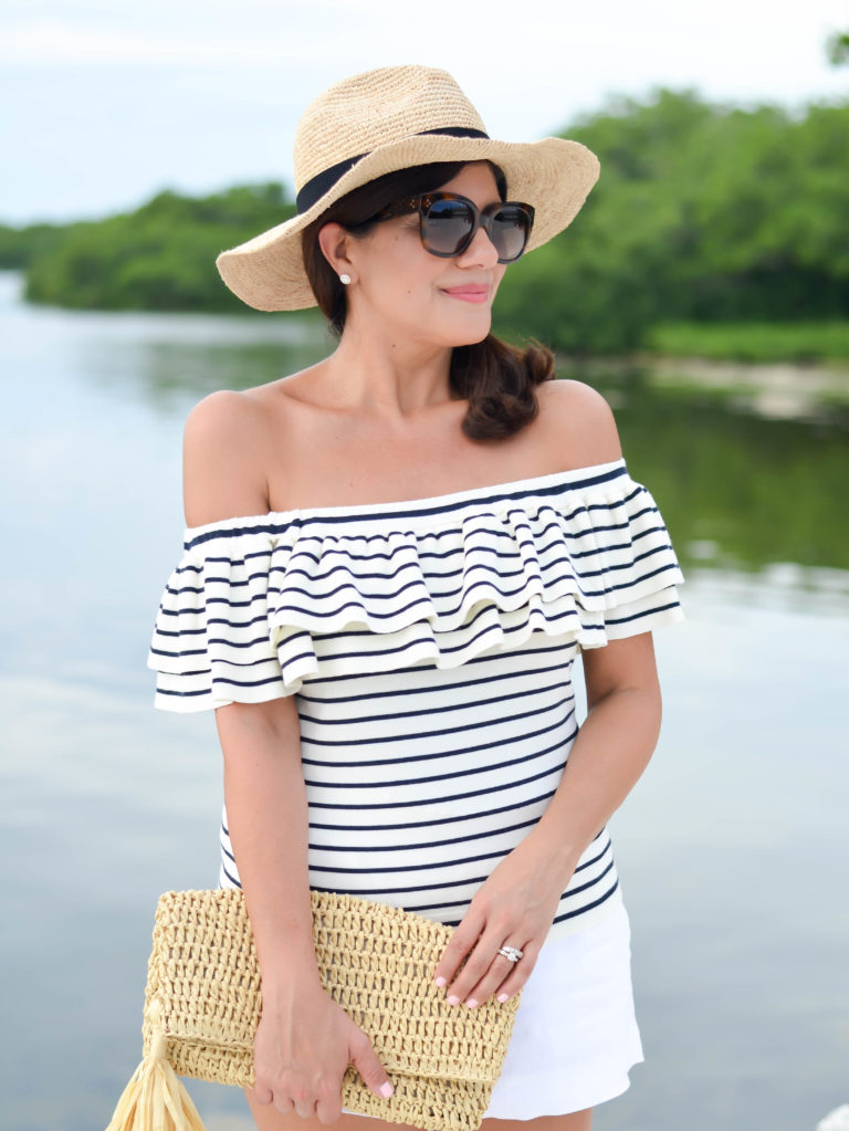 lightweight stripe off the shoulder sweater J.Crew