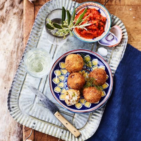 Air Fried Arancini with Grilled Red Pepper Sauce