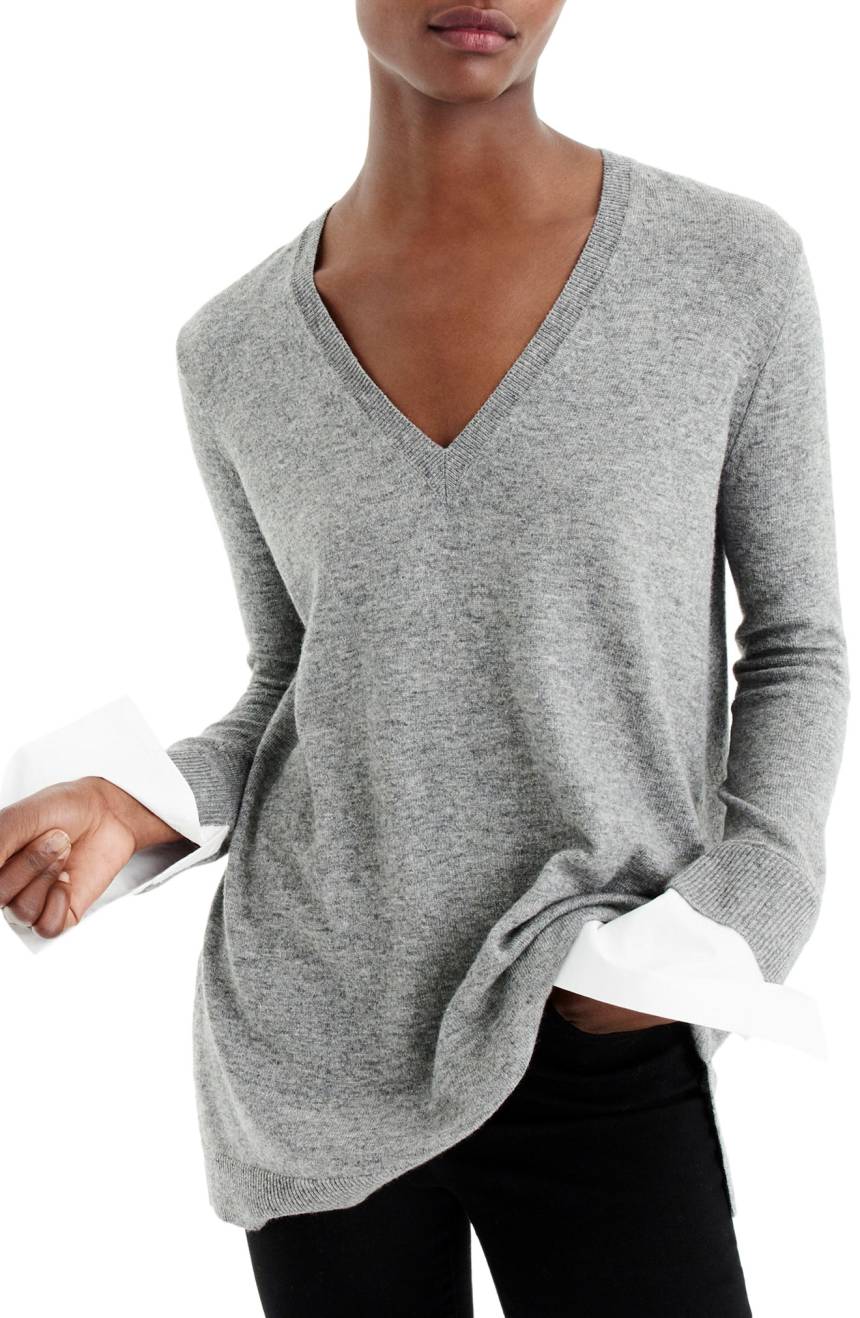 J.Crew v-neck swetaer with shirt cuff