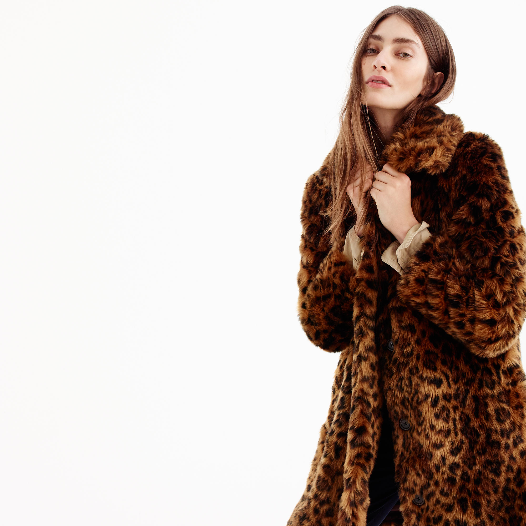 J crew leopard cheap print faux fur coat