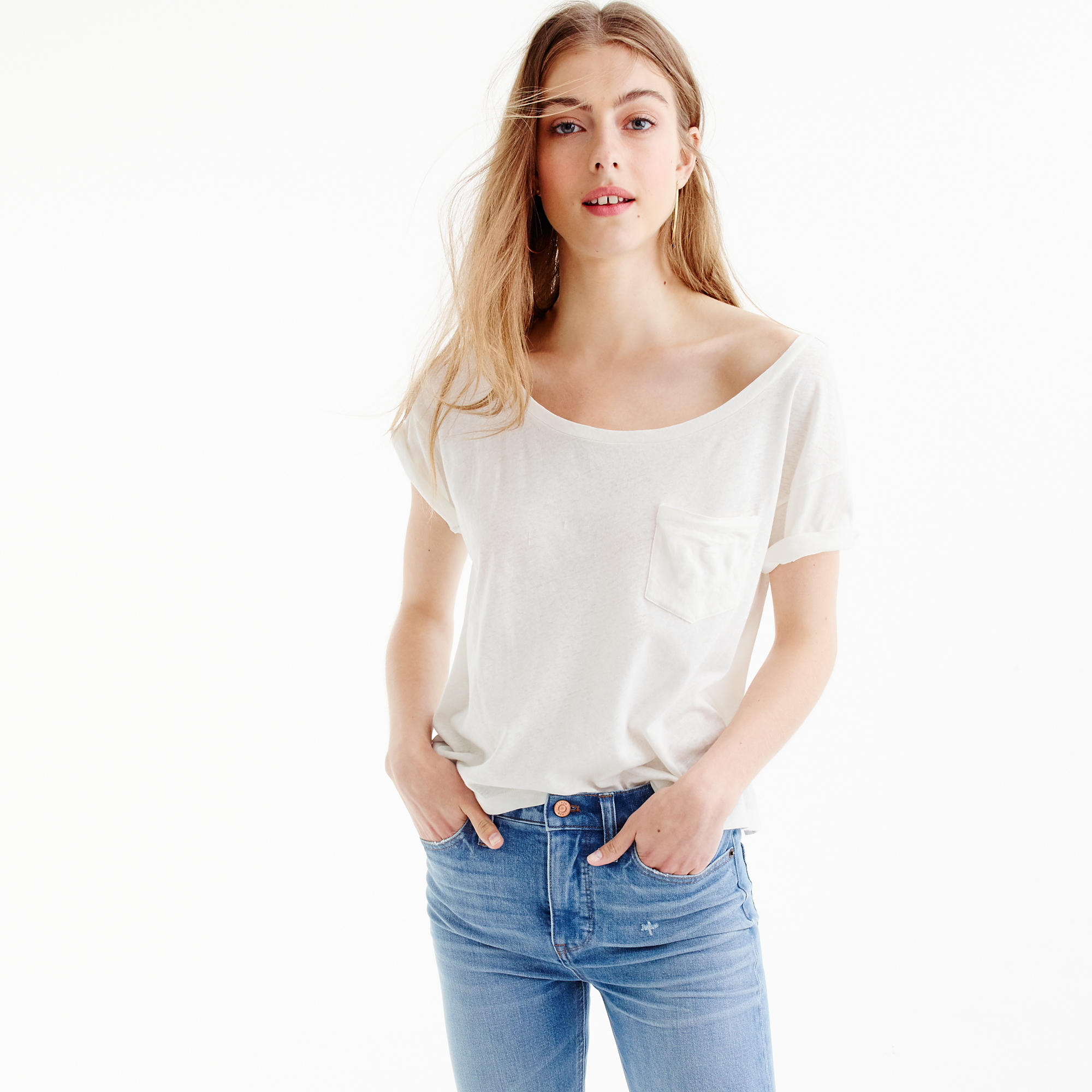 Relaxed boatneck T-shirt in slub cotton