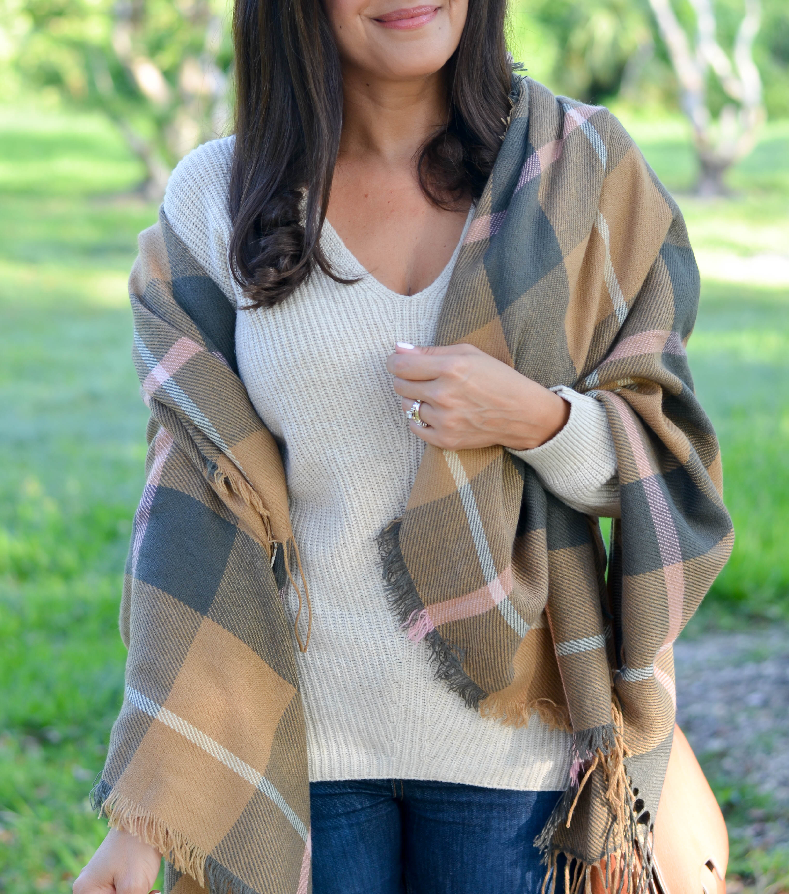 fall plaid scarf + best high waisted jeans