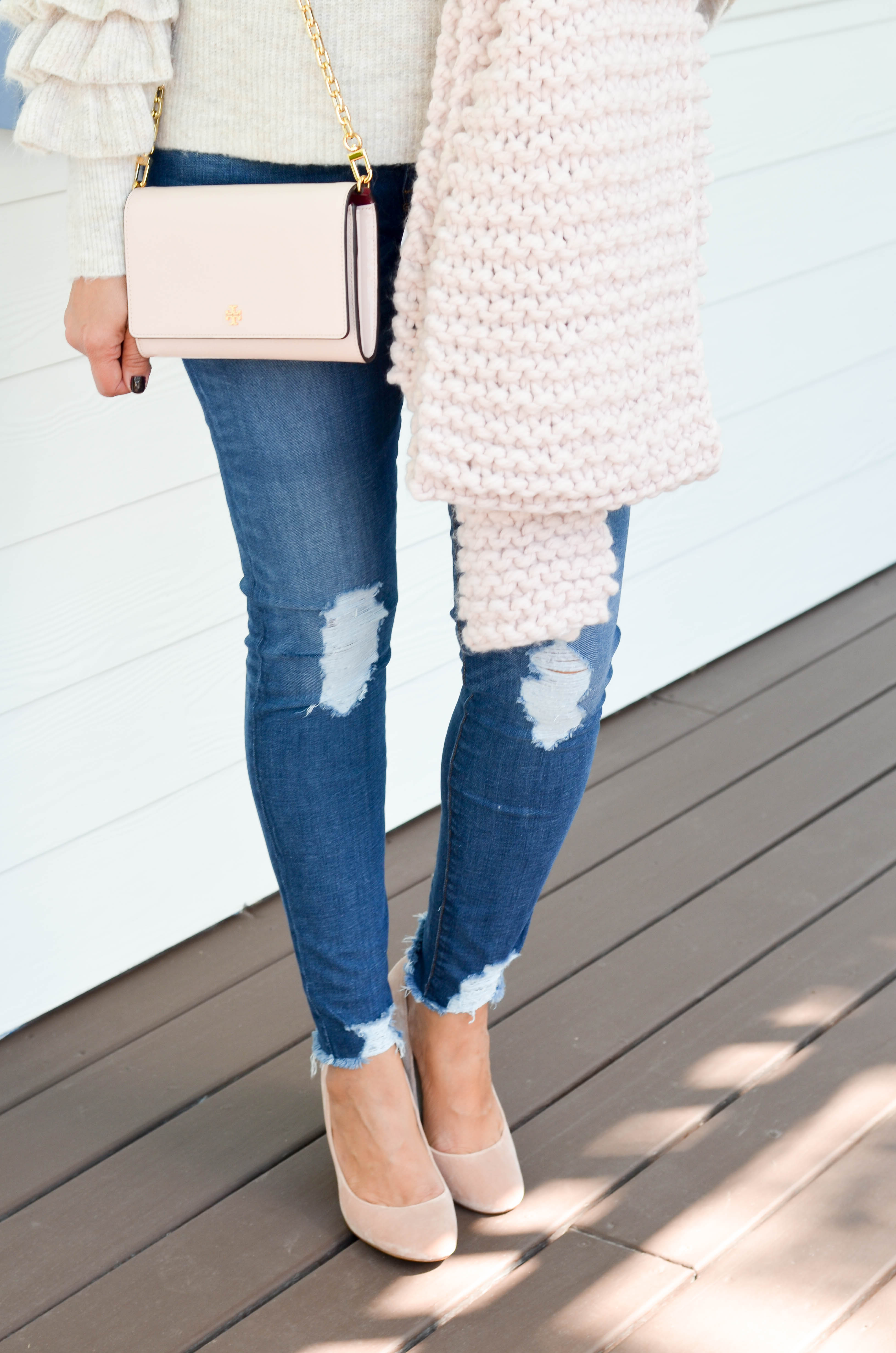 Lifestyle blogger, Desiree of Beautifully Seaside, shares her favorite blush shoes for the holidays available at Nordstrom.