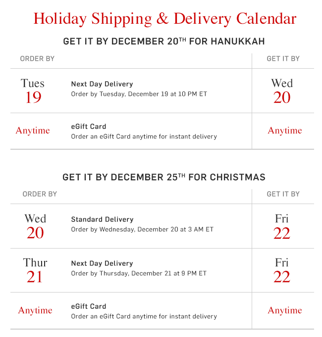 Williams Sonoma Holiday Delivery Deadlines