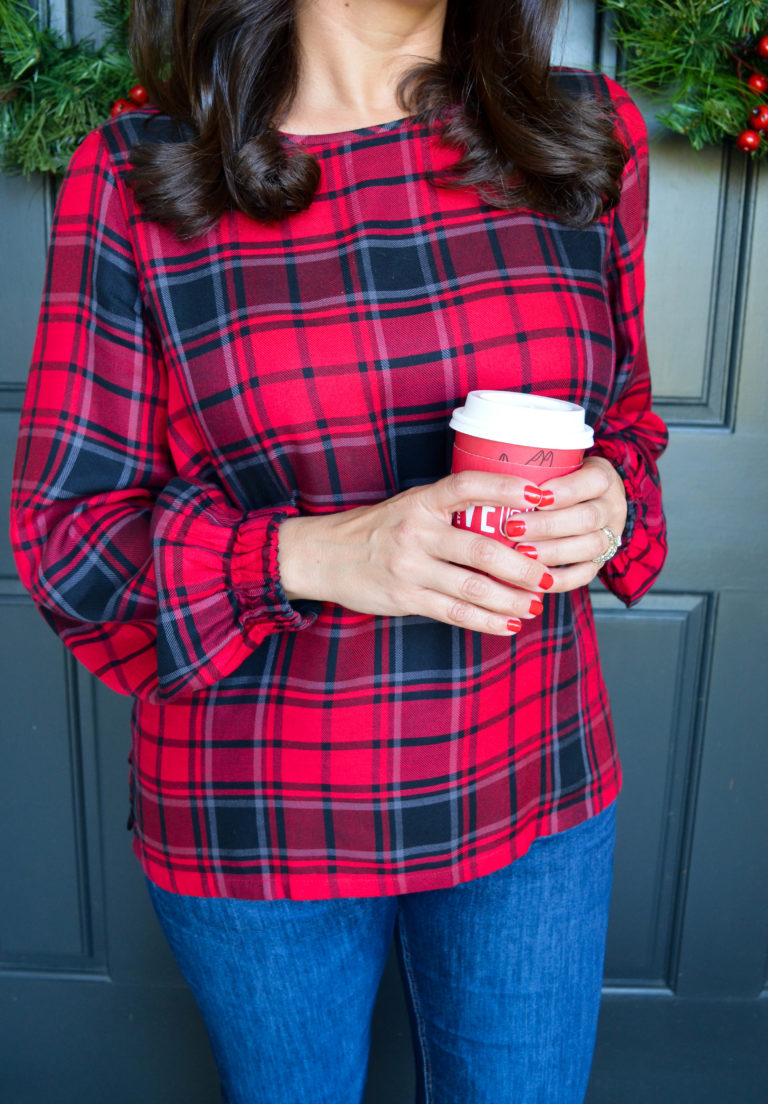 plaid top and over the knee boots