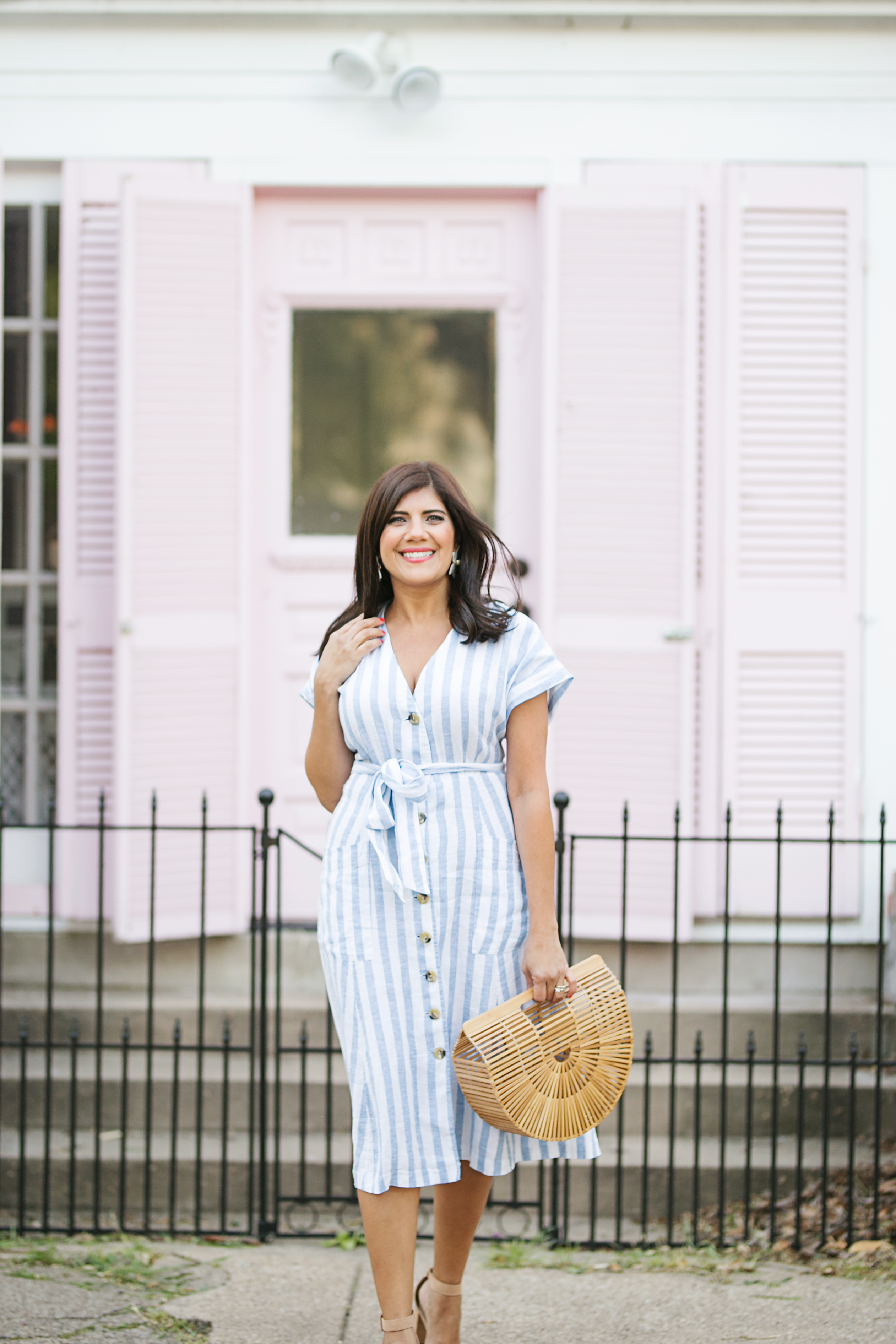 Blue and White Striped Midi Dress