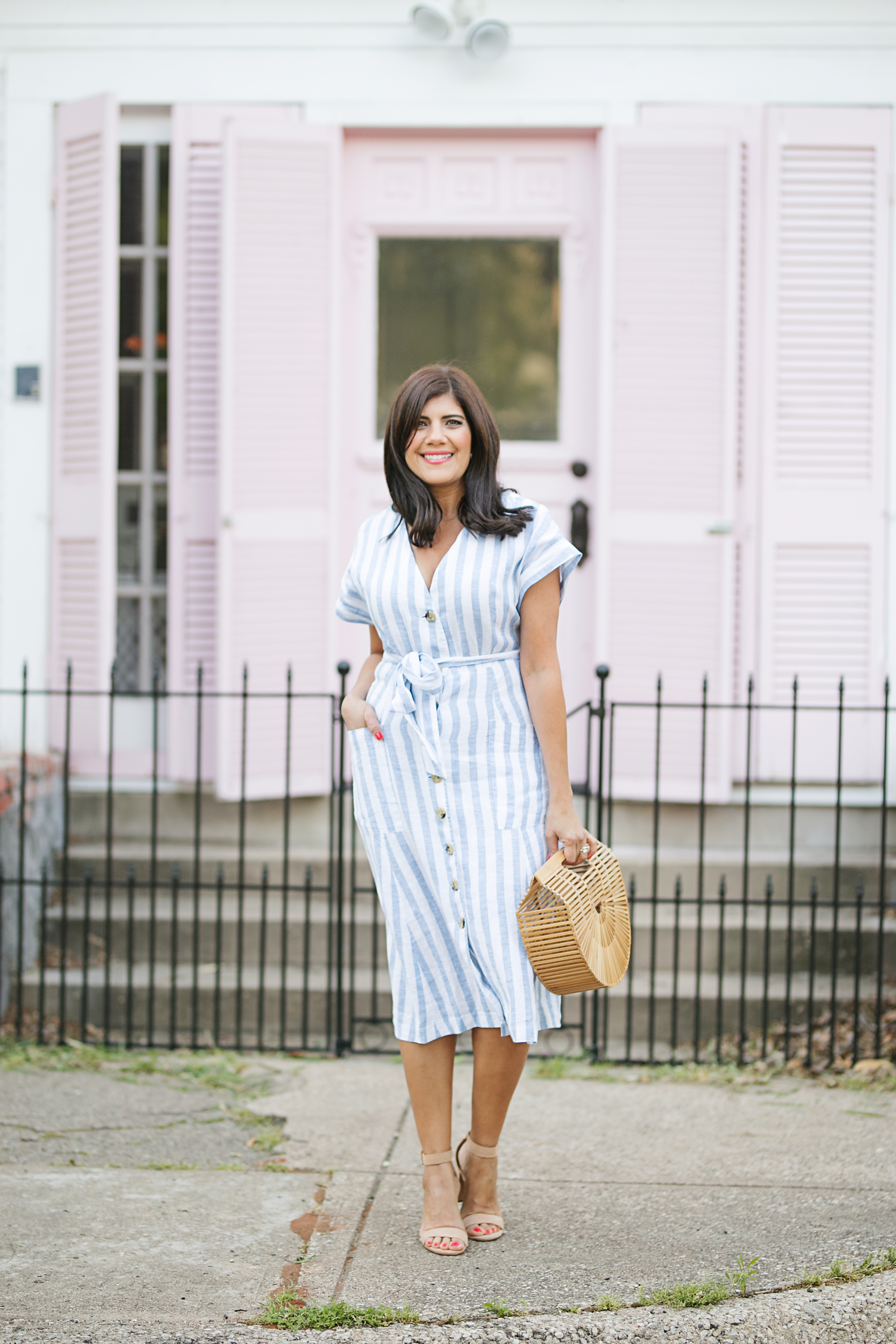 Blue and White Striped Midi Dress