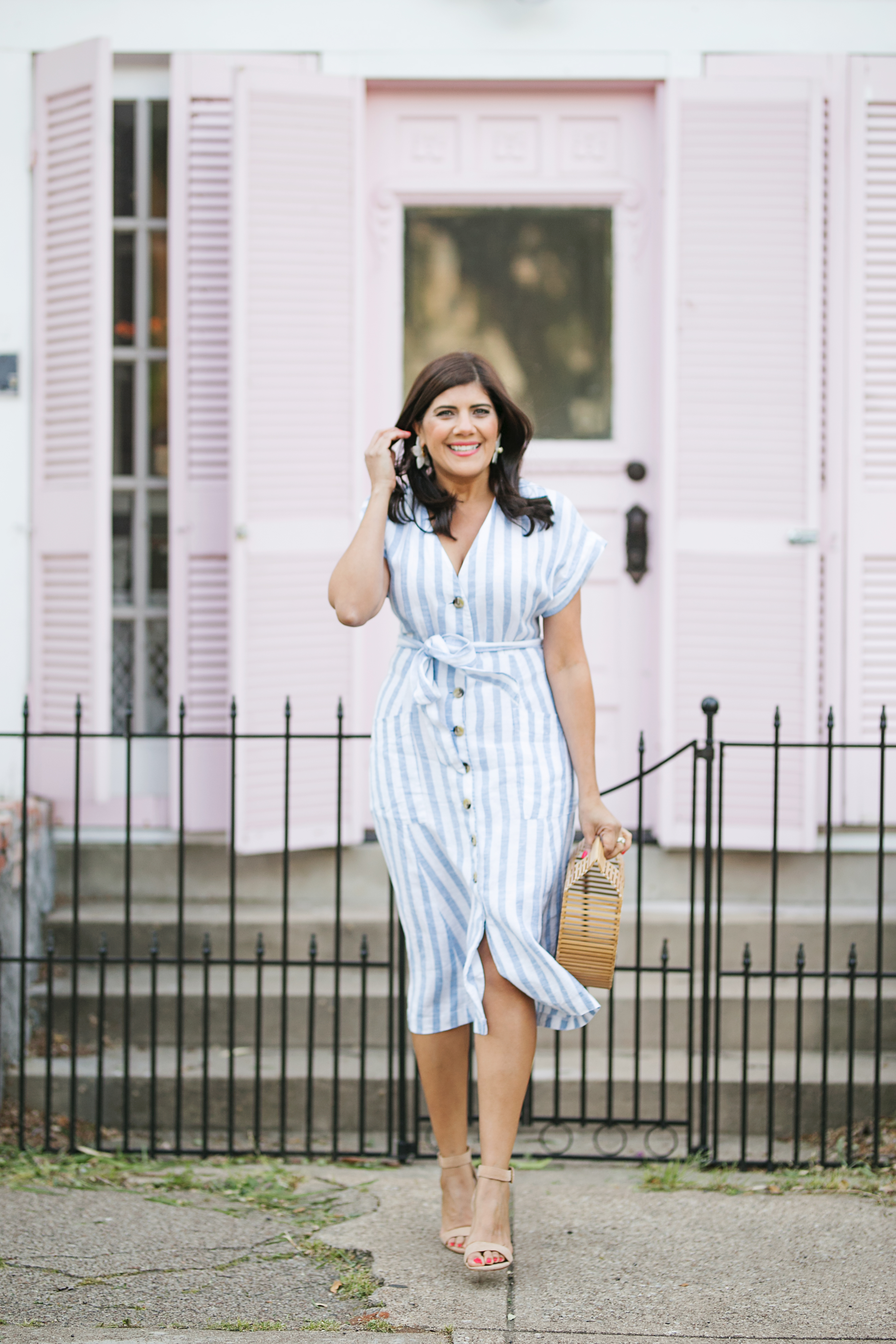 Blue and White Striped Midi Dress