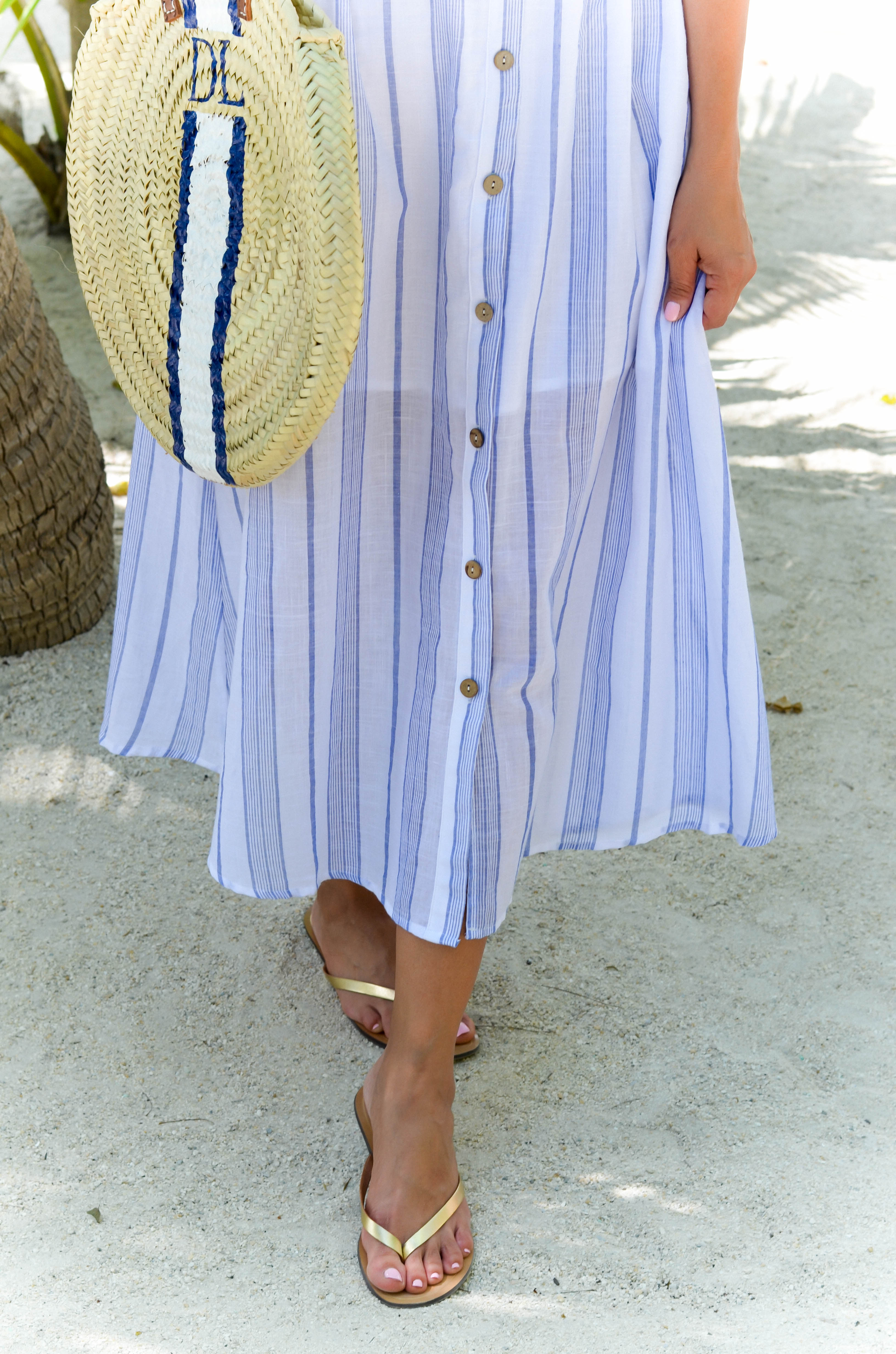 Women's Blue & White Striped Summer Sailor Long Vest Top – Fancy Dress Costume