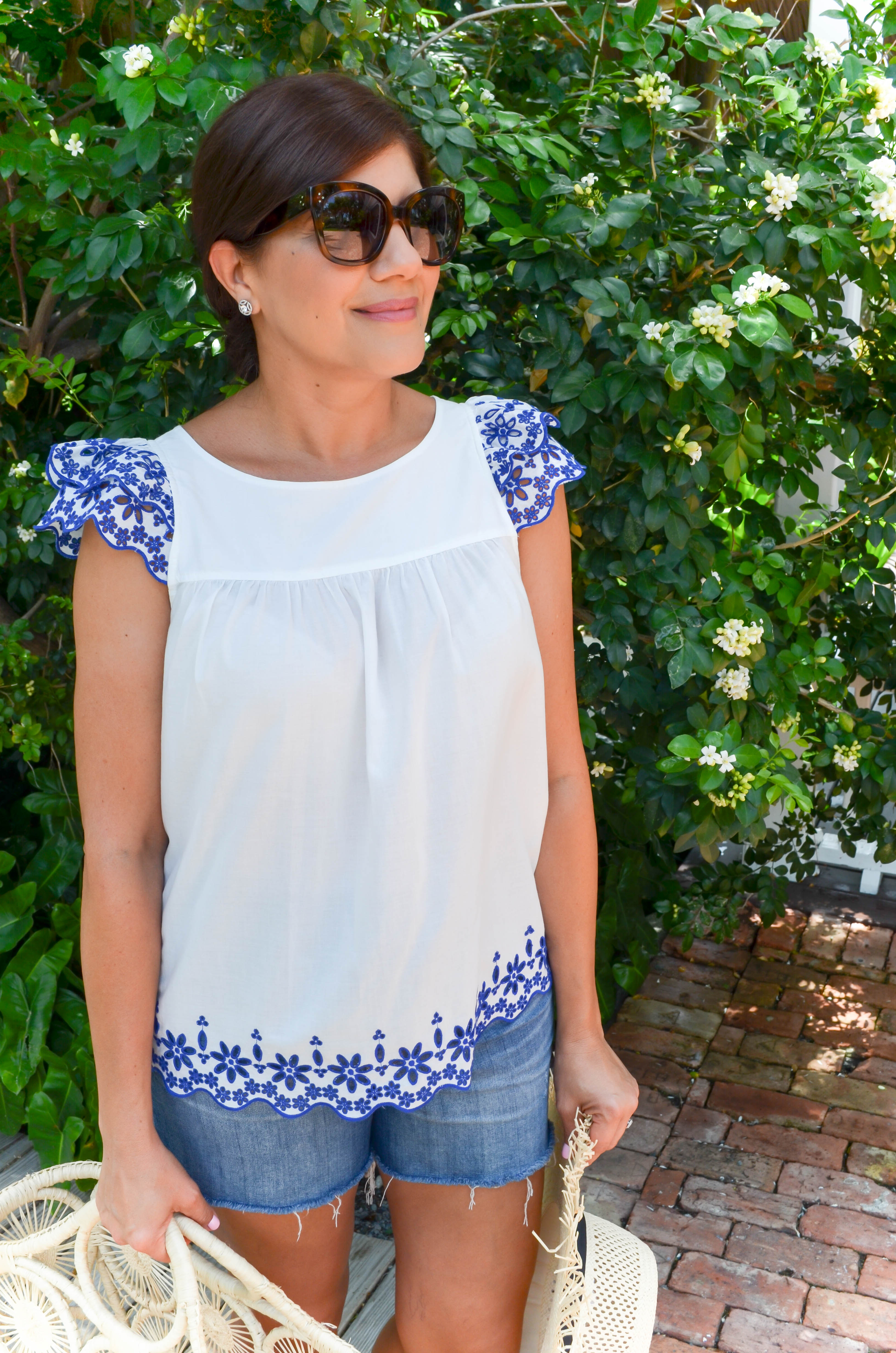 Desiree of Beautifully Seaside styles a blue and white summer outfit.