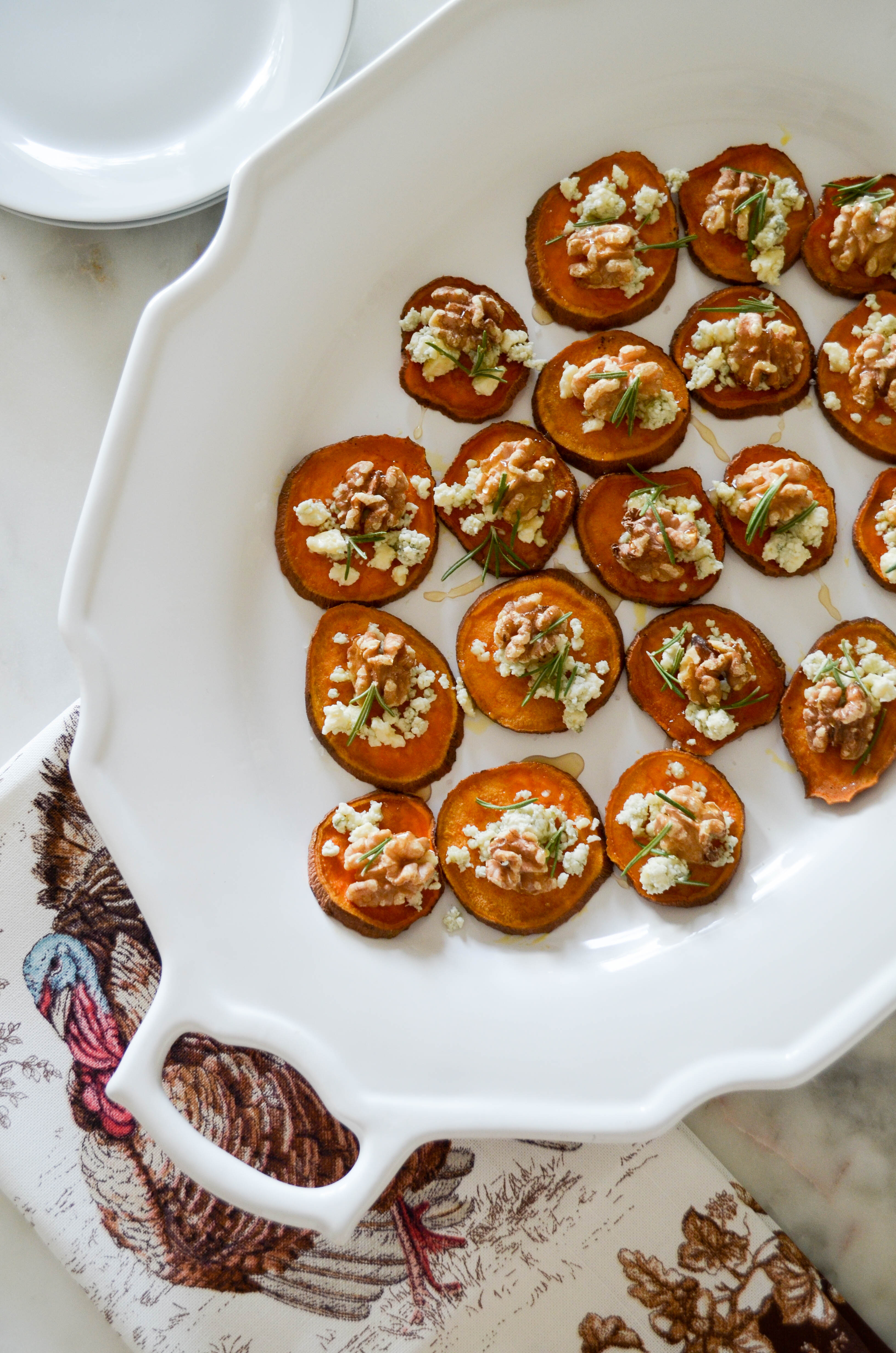 Sweet Potato "Crostini" with Blue Cheese and Honey