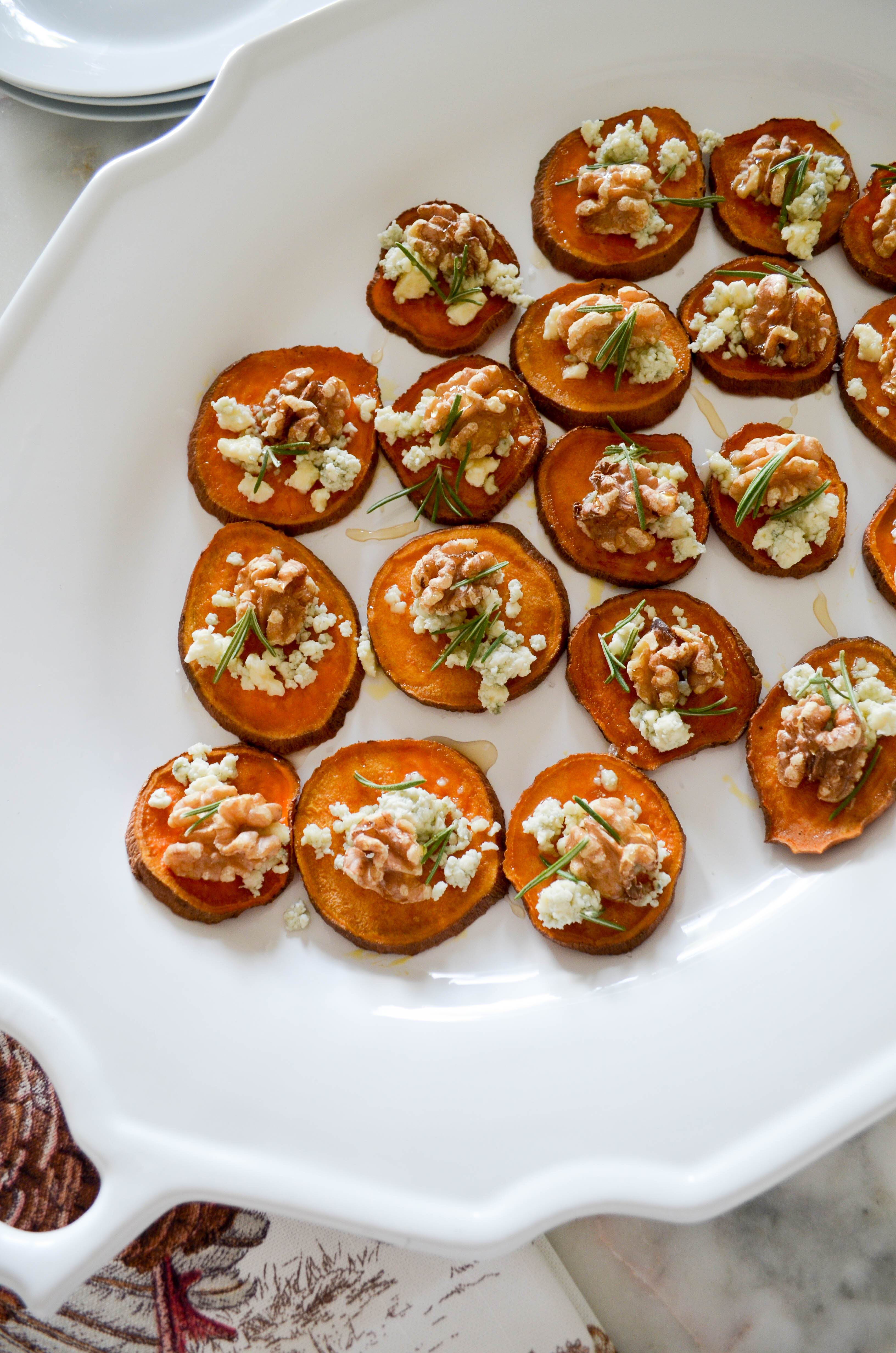 Sweet Potato "Crostini" with Blue Cheese and Honey