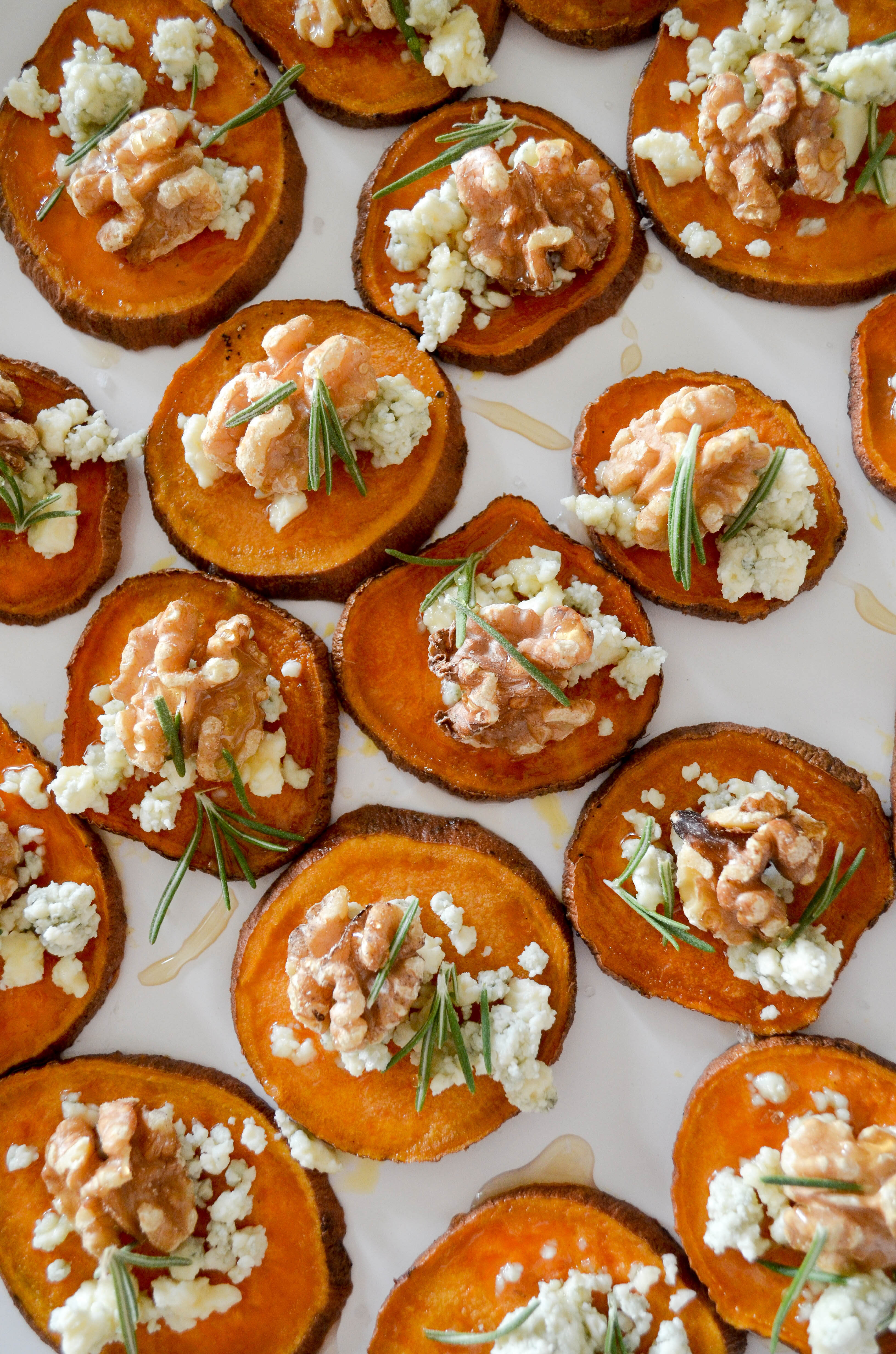 Sweet Potato "Crostini" with Blue Cheese and Honey