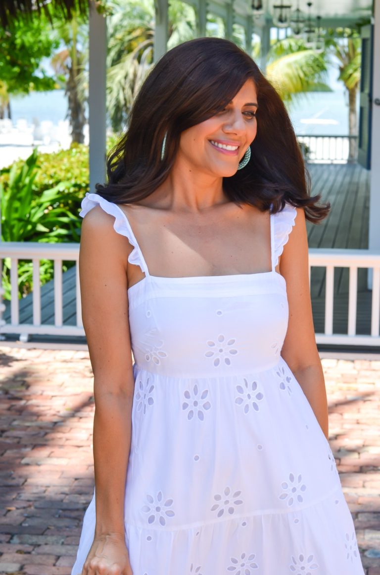 A WHITE EYELET MAXI DRESS FOR SUMMER