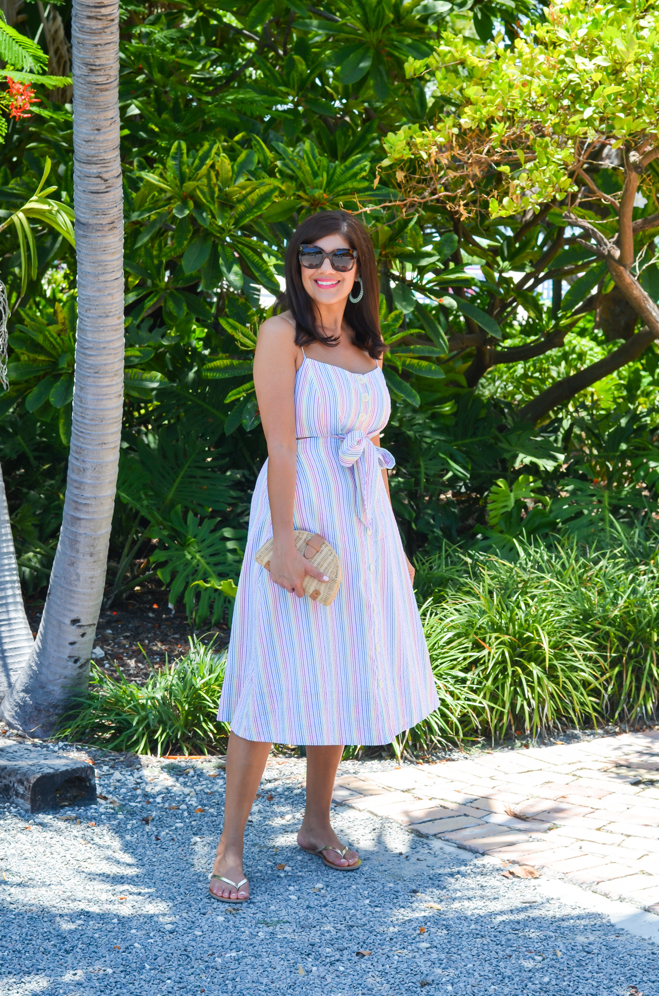 BRAND NEW SUMMER STYLES AT J.CREW- Desiree Leone of Beautifully Seaside wearing seersucker cutout midi tie front dress