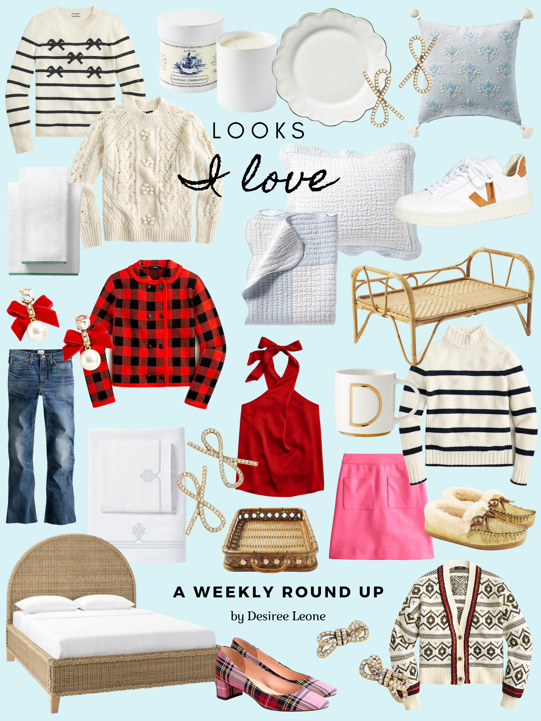 LOOKS I LOVE featuring Christmas holiday looks for home and fashion from J.Crew and Serena & Lily.