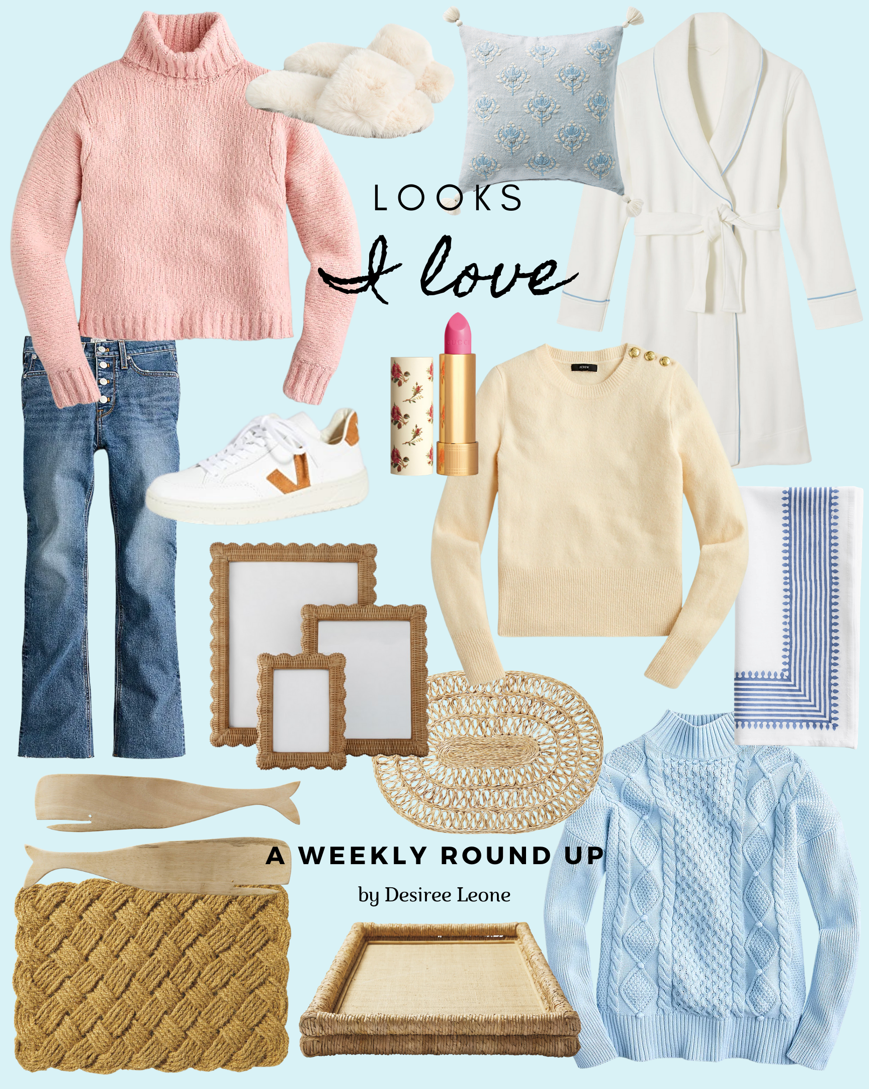 Looks I Love by Desiree Leone of Beautifully Seaside- cozy sweaters and home decor for the winter season