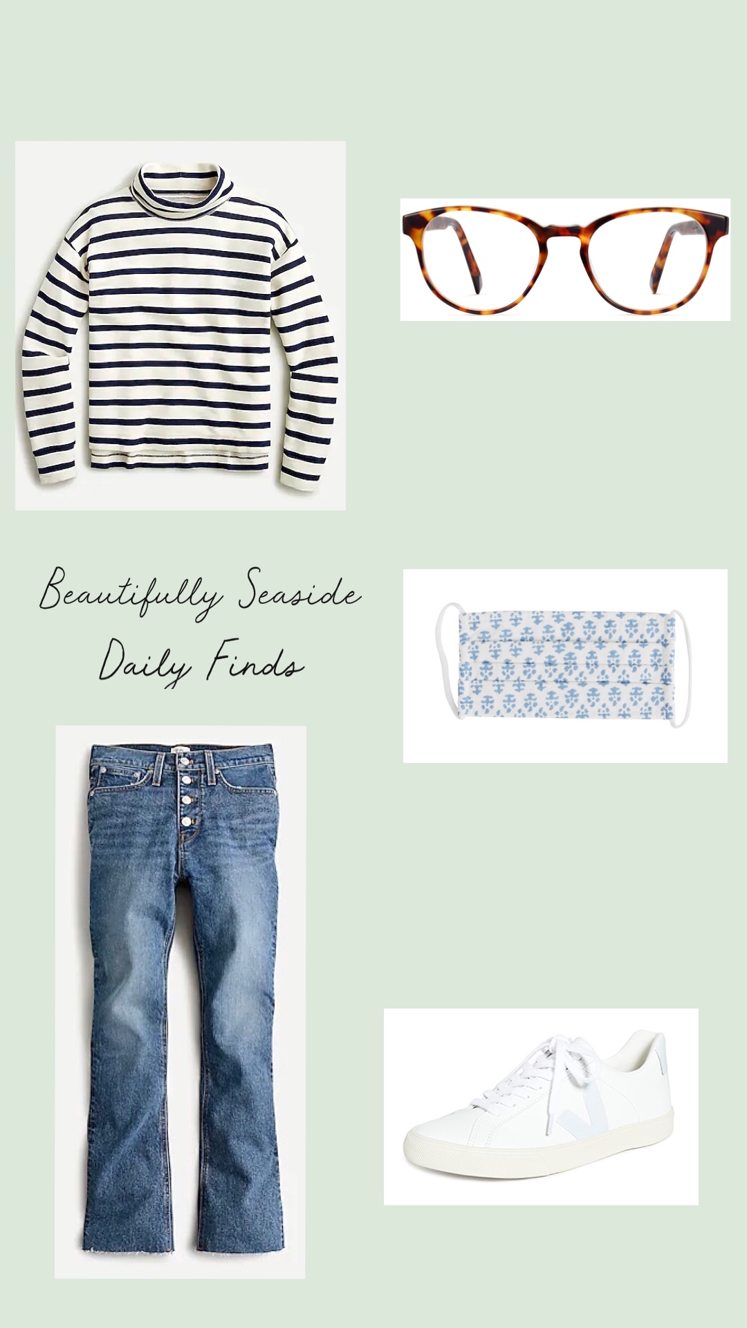 Casual outfit idea by J.Crew featuring a blue and white striped turtleneck and 10" crop jeans