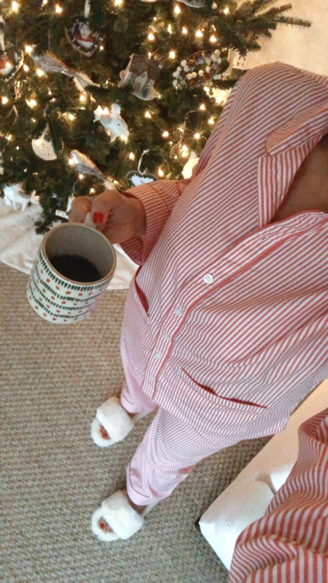 Desiree Leone wearing LAKE poplin pajamas for Christmas