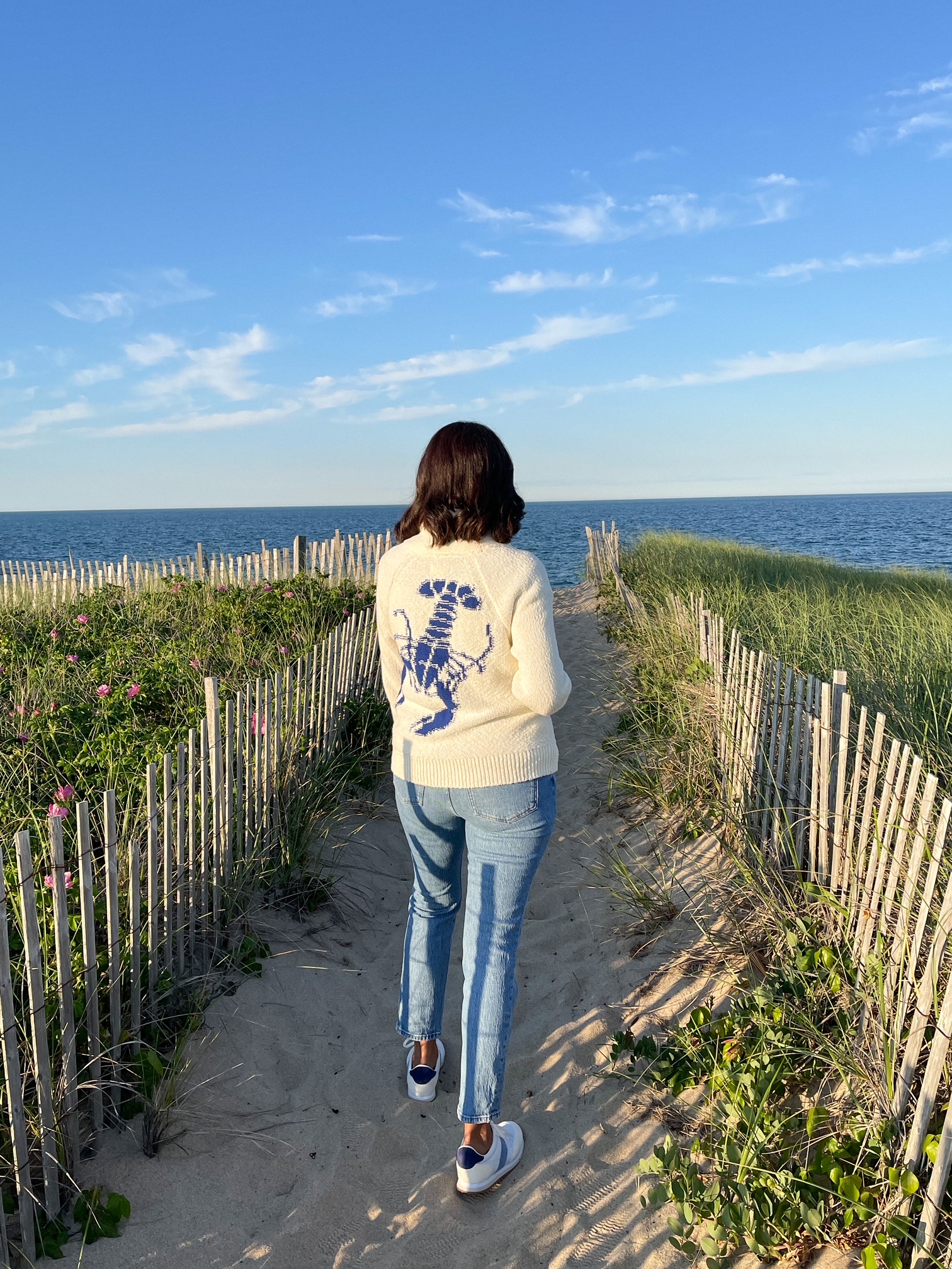 Desiree Leone of Beautifully Seaside is featuring 12 outfit ideas in, My Nantucket Summer Packing List 2023, including this lobster cardigan sweater.