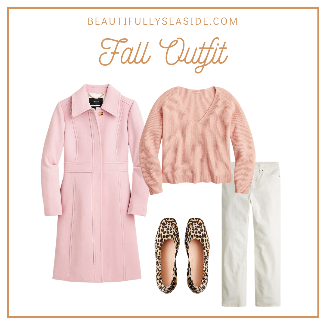 Desiree Leone of Beautifully Seaside features new J.Crew fall arrivals pink lady day coat outfit.