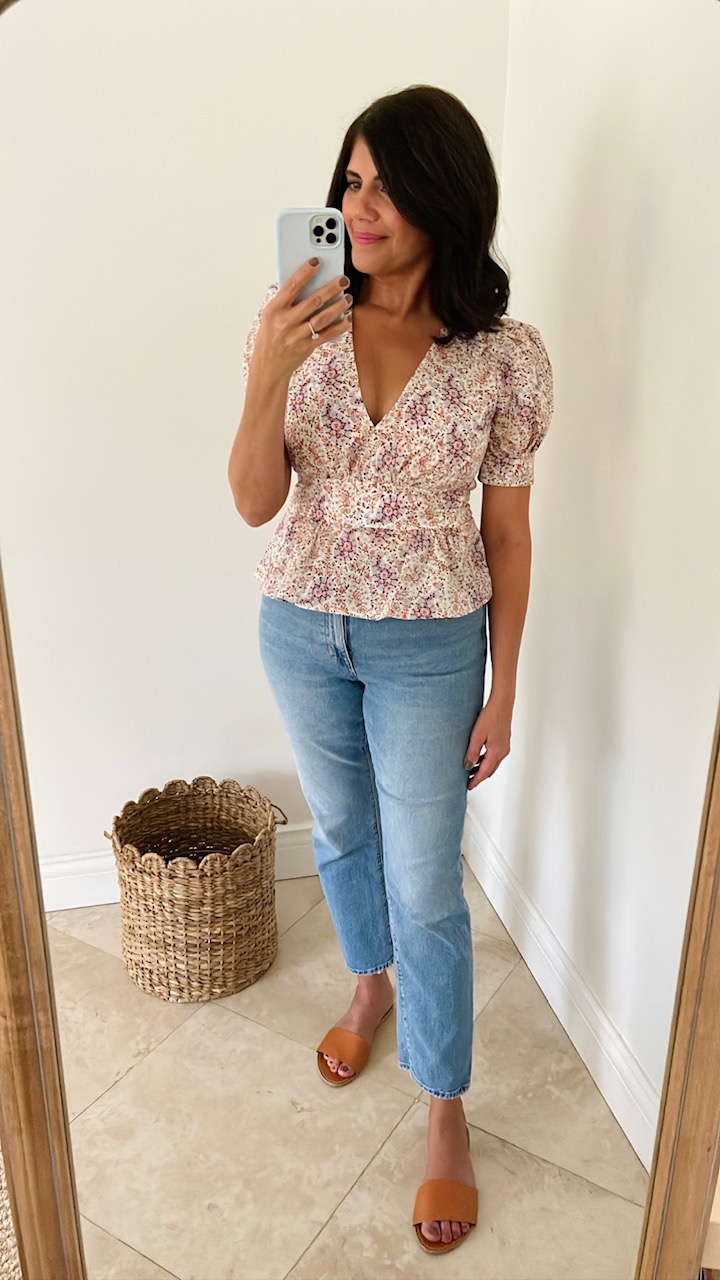 6 easy fall outfits to wear this season featuring J.Crew boyfriend jeans and Ratti paisley top by Desiree Leone of Beautifully Seaside. 