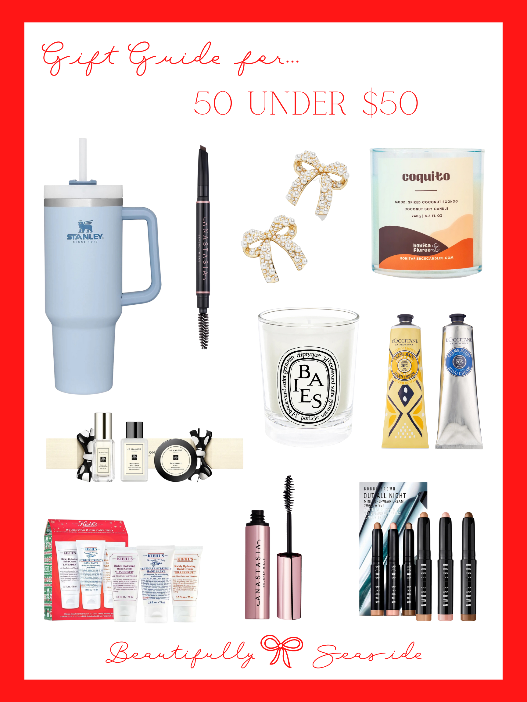 Desiree Leone of Beautifully Seaside shares the 50 under $50 holiday gift guide. Shop gifts in fashion, home, and beauty.