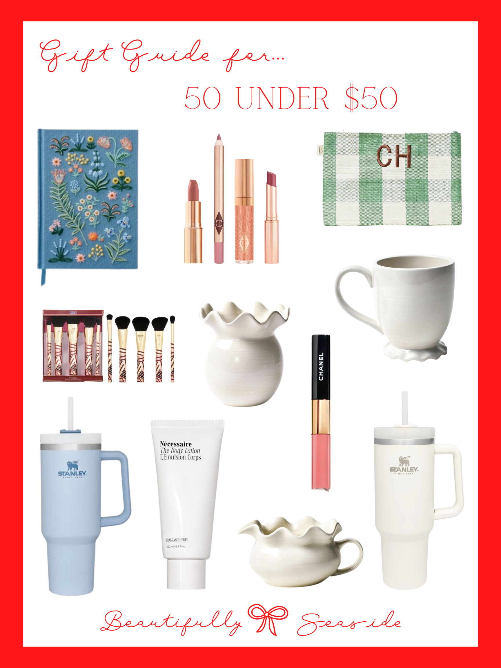 Desiree Leone of Beautifully Seaside shares the 50 under $50 holiday gift guide. Shop gifts in fashion, home, and beauty.