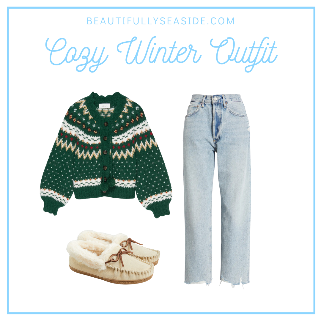 Desiree Leone of Beautifully Seaside features a fair isle cozy winter outfit to wear this season.