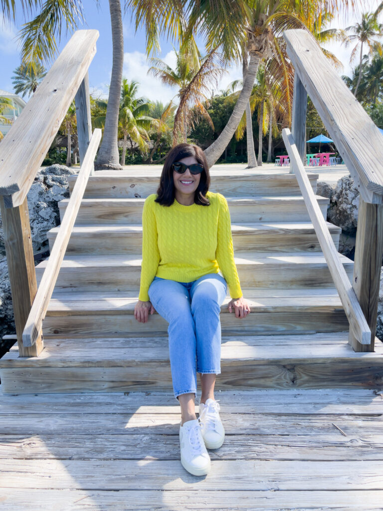 Desiree Leone of Beautifully Seaside features colorful cashmere sweaters in the most beautiful bright hues.