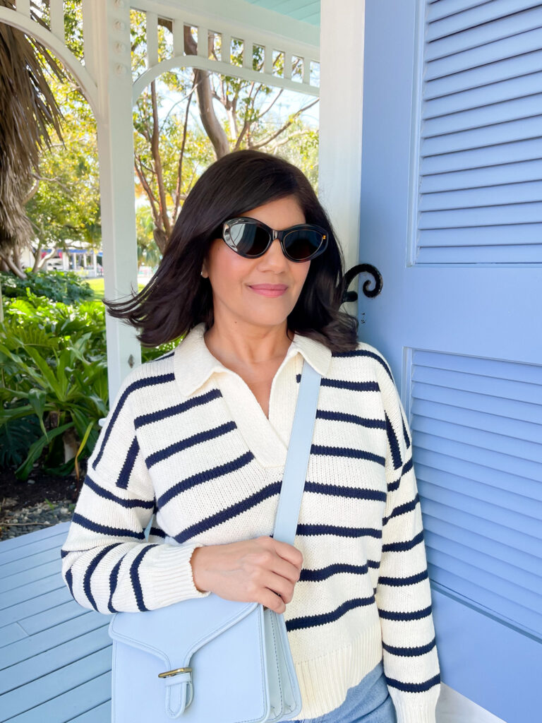 Desiree Leone of Beautifully Seaside features stripe tops and sweaters to wear now.