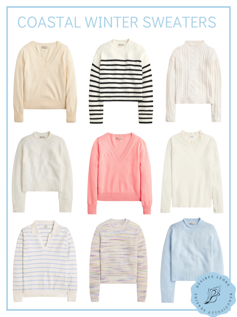 Desiree Leone of Beautifully Seaside shares a roundup of the most beautiful coastal winter sweaters that are on sale.