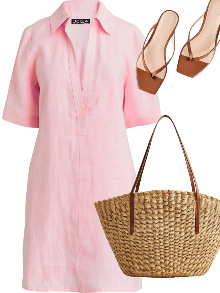 Pink linen dress outfit from J.Crew, by Desiree Leone of Beautifully Seaside