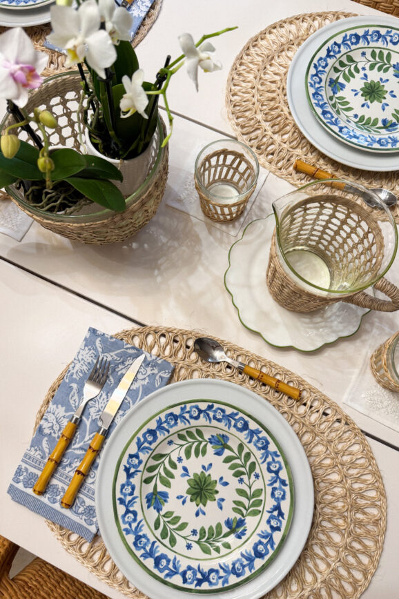 Desiree Leone of Beautifully Seaside shares a beautiful island style floral tablescape featuring new and old finds from her collection.