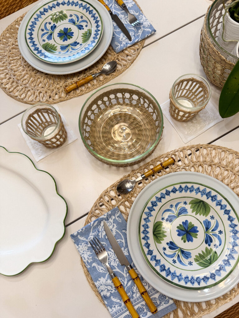 Desiree Leone of Beautifully Seaside shares a beautiful island style floral tablescape featuring new and old finds from her collection.  