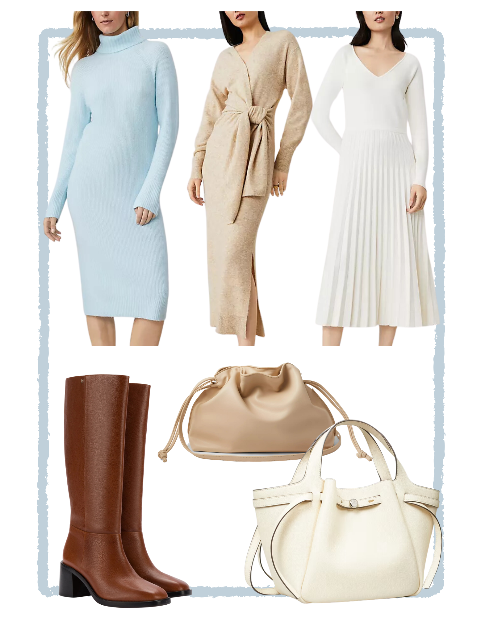 Desiree Leone of Beautifully Seaside features 3 sweater dresses you'll love to wear with tall leather boots this season.