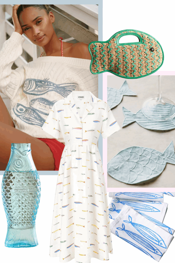 This unexpected coastal trend is summer's cutest surprise—a little nostalgic, and entirely charming: fish and sardine prints. 