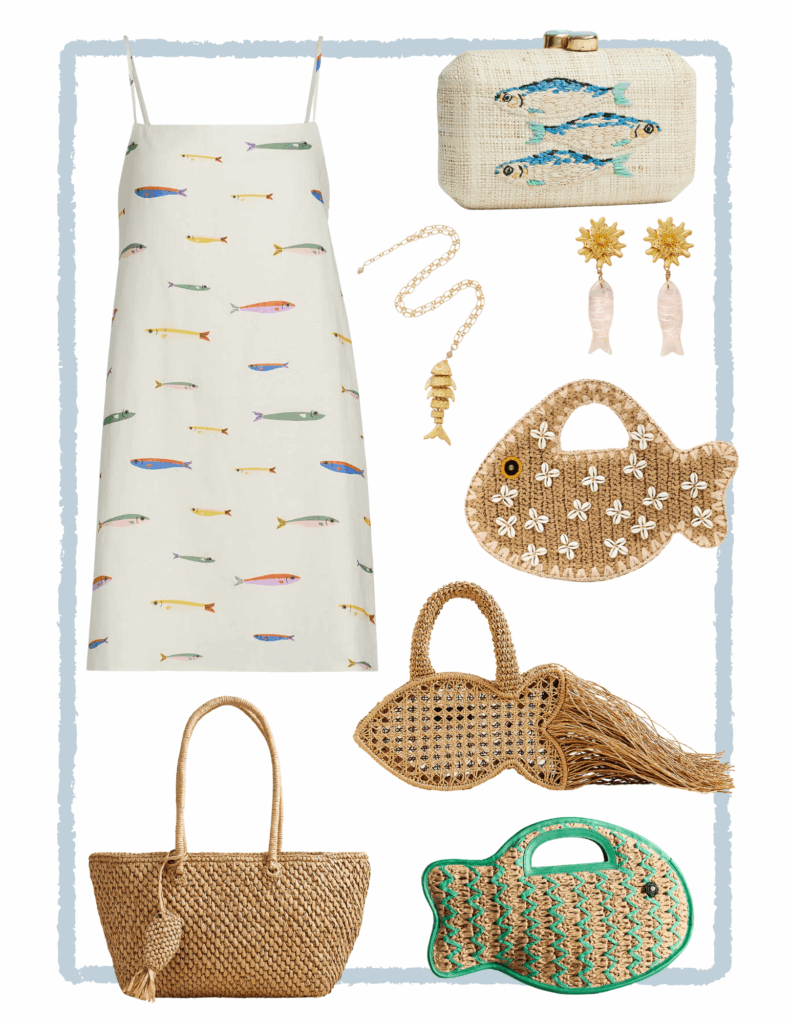 I Didn’t Expect to Love Fish-Shaped Accessories This Much—But Here We Are: From raffia clutches to sardine-print dresses.