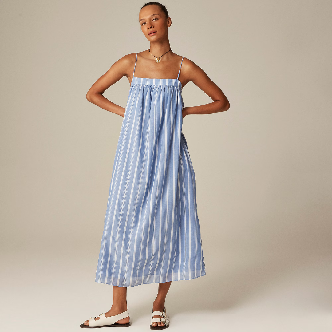 J.Crew Floaty midi dress in striped cotton voile - Beautifully Seaside J.Crew Floaty midi dress in striped cotton voile - Beautifully Seaside