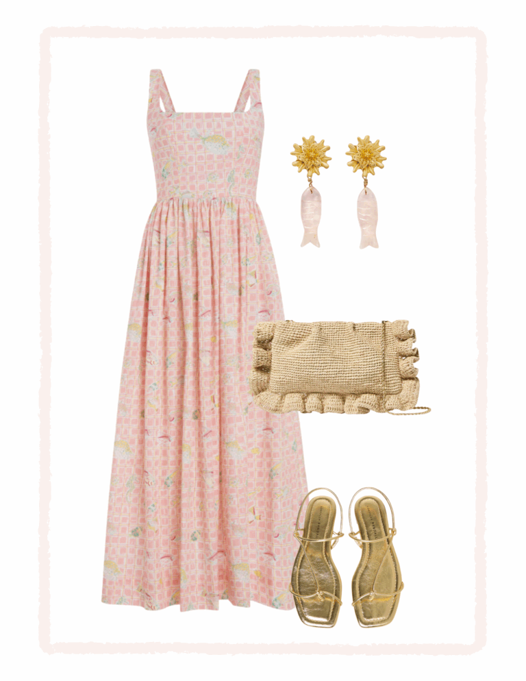 What to Pack for a Stylish Summer Getaway: 3 Outfit Ideas I Love, featuring a beautiful fish print dress, rope sandals, and more!